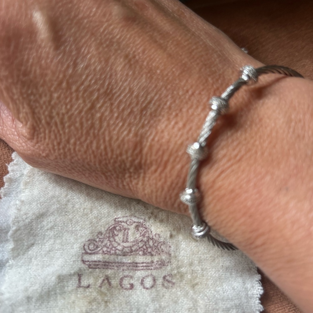 LAGOS Silver Bracelet with Signature Beaded Design ( pave’ diamonds on beads)